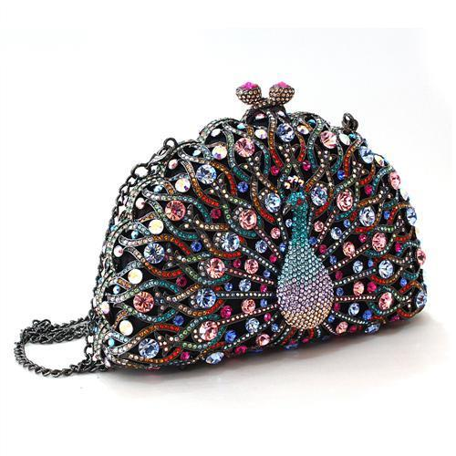 Exquisite Ruthenium White Metal Clutch with Crystals