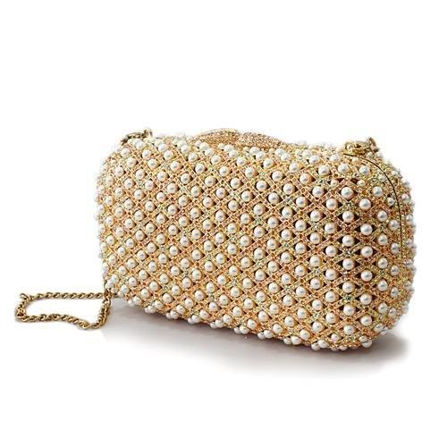 Luxurious White Metal Clutch with Multicoloured Crystals