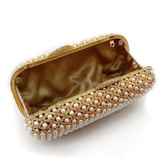 Luxurious White Metal Clutch with Multicoloured Crystals