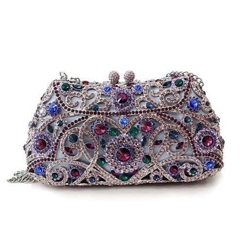 Ethereal Rhodium Loveliness: Crystal-Adorned Metal Clutch