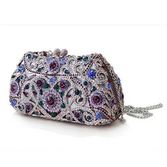 Ethereal Rhodium Loveliness: Crystal-Adorned Metal Clutch