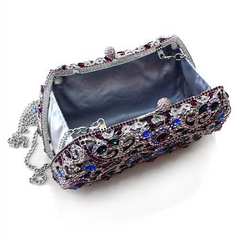 Ethereal Rhodium Loveliness: Crystal-Adorned Metal Clutch