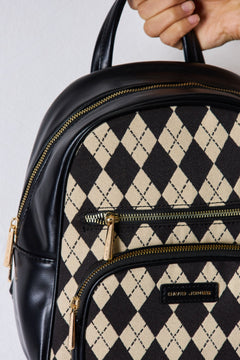 Argyle Pattern PU Leather Backpack: Noble Elegance