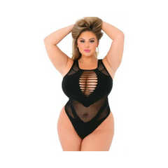 Seductive Elegance: Black Cut-Out Plus Size Bodysuit