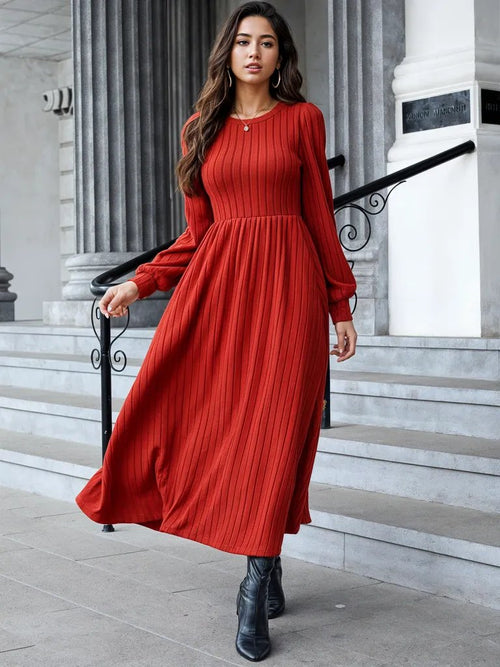 Whimsical Charm Ribbed Long Sleeve Dress