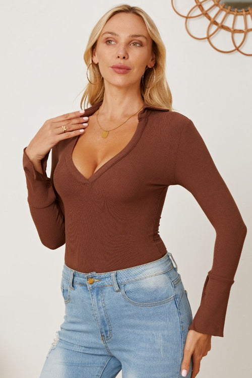 Elegant V-Neck Long Sleeve Bodysuit