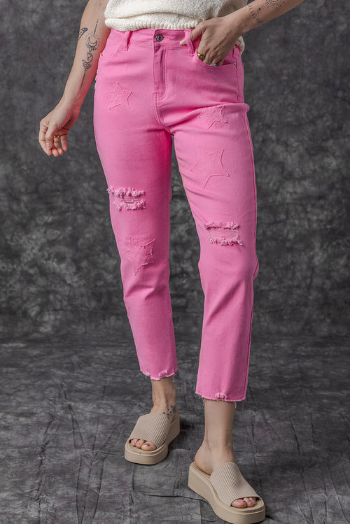 Hot Pink Star Patchwork Jeans