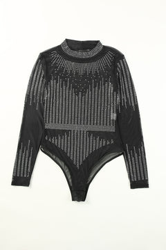 Black Rhinestone Mesh Bodysuit: Pure Elegance!