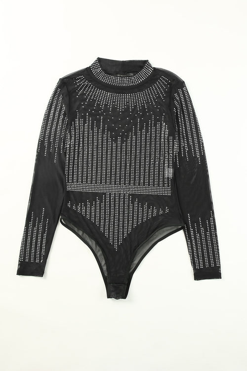 Black Rhinestone Mesh Bodysuit: Pure Elegance!