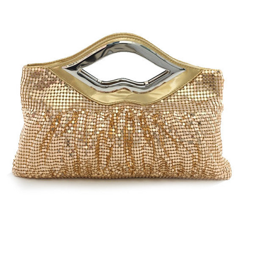 Luxurious Metal Mesh Clutch with Lips Chain.