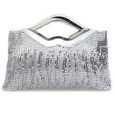 Luxurious Metal Mesh Clutch with Lips Chain.