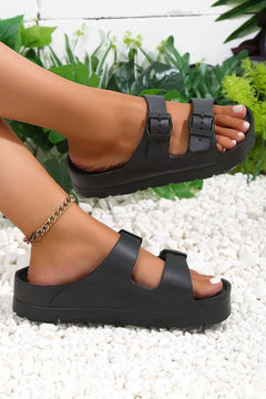 Opulent Black EVA Double-buckle Slippers