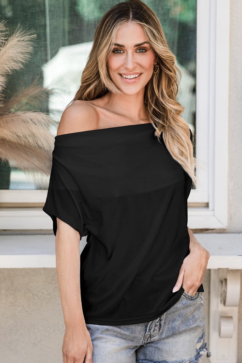 Chic Black Bat Sleeve Cowl Neck Tee 🖤