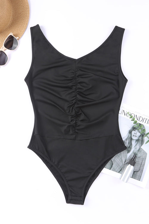 Elegant V Neck Ruched Bodysuit