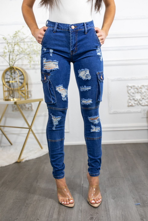 Elevate Your Style with Distressed Cargo Skinny Jeans!