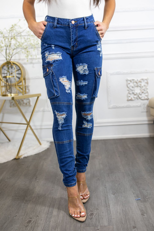 Elevate Your Style with Distressed Cargo Skinny Jeans!