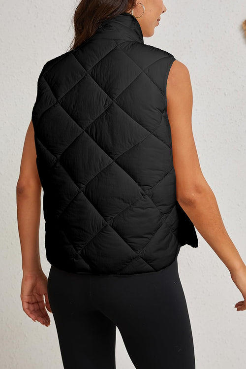 Beige Quilted High Neck Vest Coat with Pockets