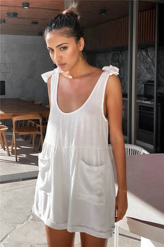 Chic Summer Charm: Pocketed Tie Shoulder Romper