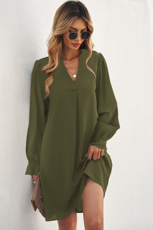 Elegant Green Shirt Dress with Ruffled Sleeves