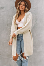 Chic Khaki Cable Knit Cardigan with Snuggly Sleeves