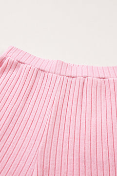 Light Pink Ribbed Knit V Neck Slouchy Two-piece Outfit