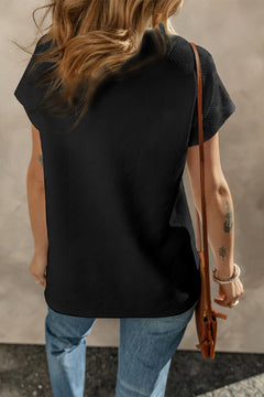 Apricot Textured V Neck Collared Short Sleeve Top