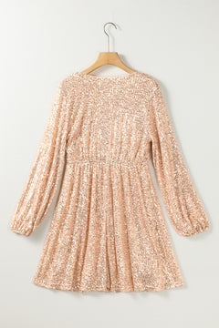 Apricot Sequin V-Neck Elegance Dress