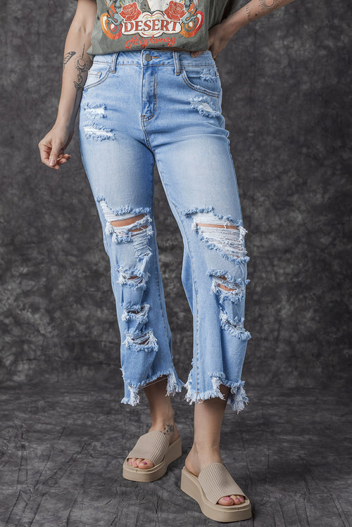 Sky Blue Distressed High Waist Jeans: Stylish!