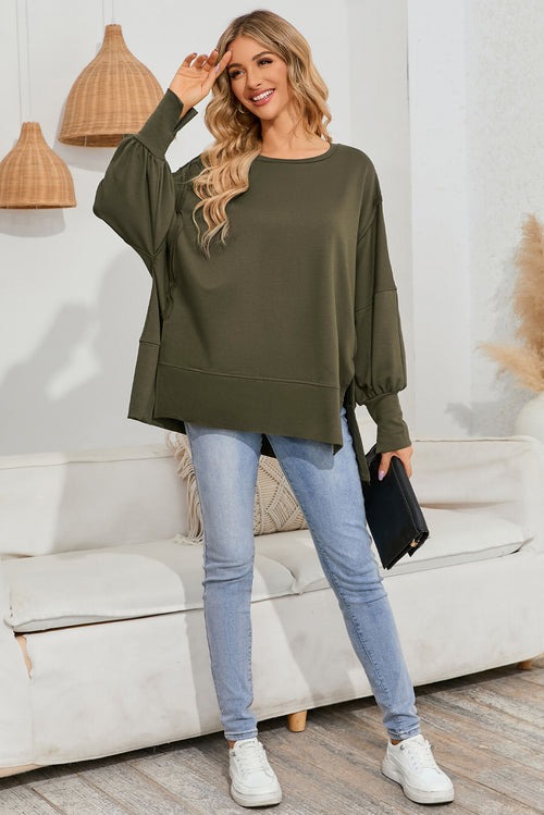 Black Patchwork Drop Shoulder Oversized Top