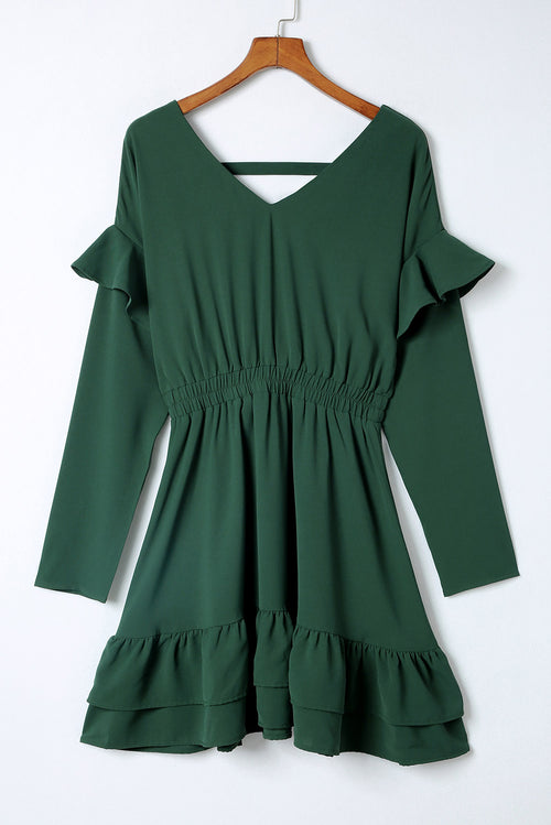 Elegant Green Ruffled Mini Dress