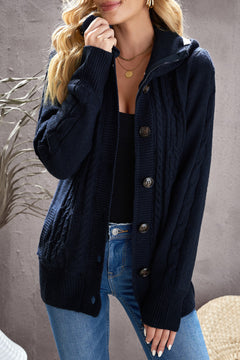 Charming Cable Knit Hooded Cardigan for Cozy Days