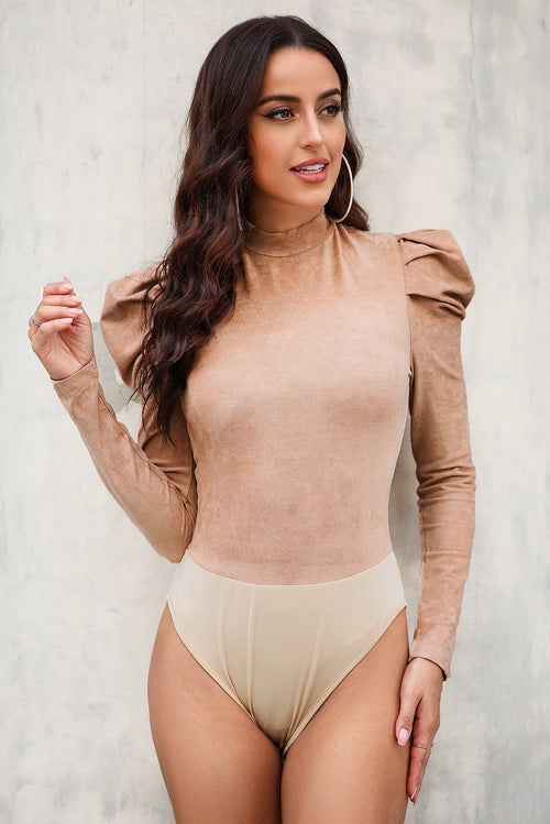 Elegant Mock Neck Puff Sleeve Bodysuit