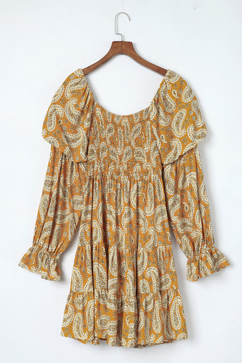 Yellow Boho Paisley Floral Dress: Bohemian Elegance