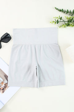 Gray Ribbed High Waist Sports Shorts