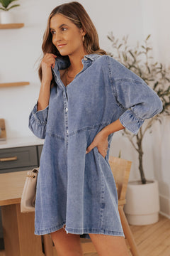 Sky Blue Elegance: Buttoned Denim Dream