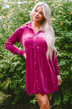 Elegant Rose Velvet Button-Up Dress: Luxe Sophistication