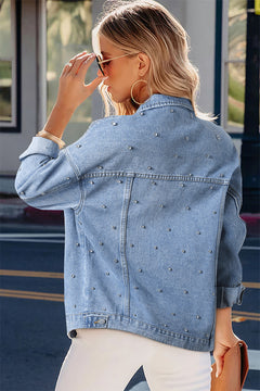 Mist Blue Rhinestone Denim Jacket: Sparkle On!