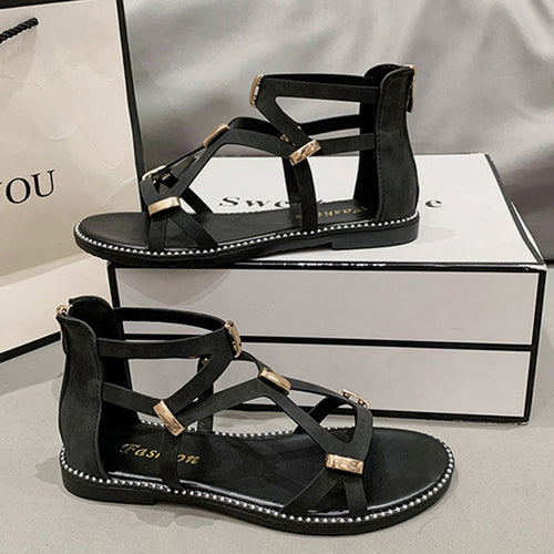 Luxury Elegance: Opulent Zip Flat Sandals