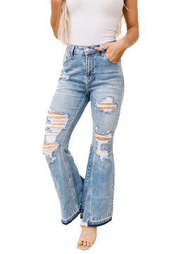 Sky Blue Distressed Flare Jeans: Flaunt Your Style!