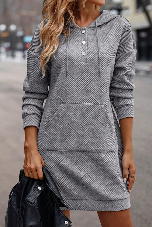 Elegant Gray Textured Hooded Mini Dress