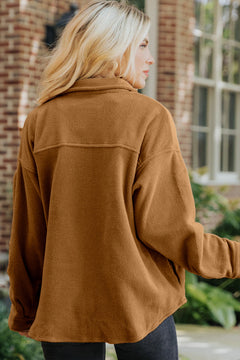 Stay Snug & Stylish: Camel Fleece Shacket 🍂