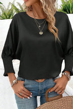 Flowy Black Satin Blouse: Dolman Sleeves Elegance