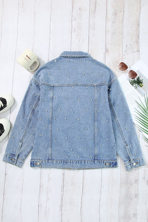 Mist Blue Rhinestone Denim Jacket: Sparkle On!