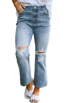 Sky Blue Distressed Ripped Jeans: Flare Fabulous!