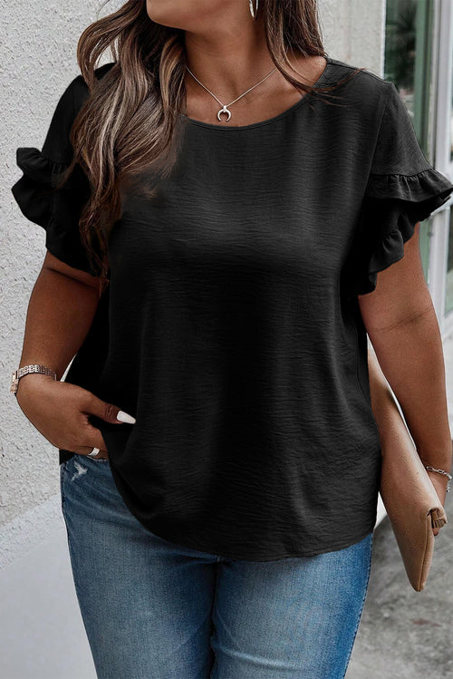 Elegance Personified: Plus Size Sheer Ruffled Blouse