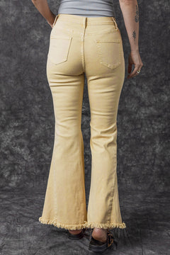 Khaki Raw Edge Flared Jeans: Fresh & Chic