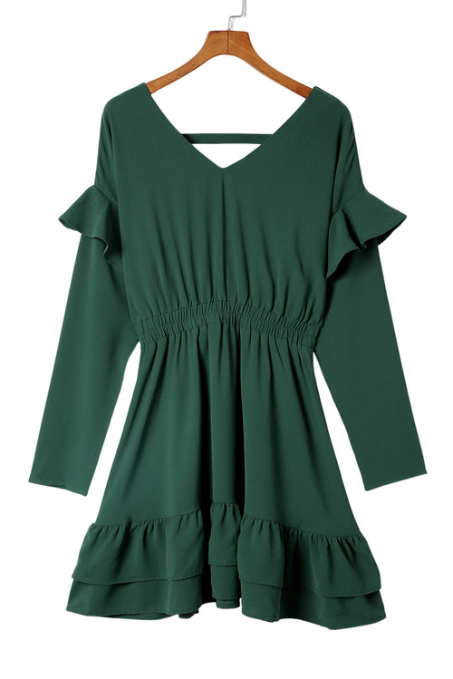 Elegant Green Ruffled Mini Dress