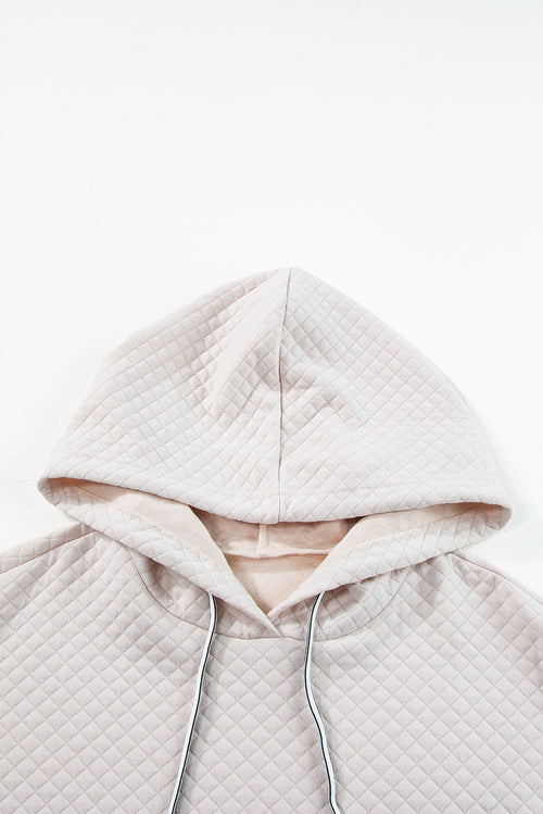 Parchment Drawstring Kangaroo Pocket Quilted Hooded Dress