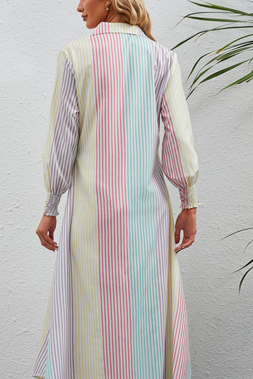 Rainbow Striped Maxi Shirt Dress