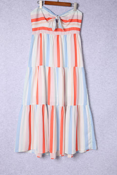 Elegant Multicolor Striped Cotton Maxi Dress